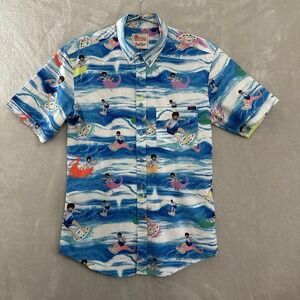 RSVLTS Button Down Short Sleeve Shirt Mens Small Bob Ross Surfs Up Hawaiian